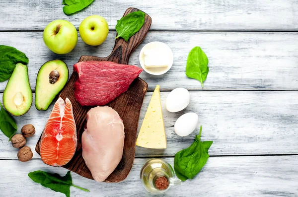 Ketogene Low Carbs Diät Nahrungsmittelauswahl Auf Schwarzem Hintergrund — Stockfoto