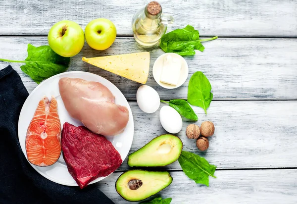 Ketogene Low Carbs Diät Nahrungsmittelauswahl Auf Schwarzem Hintergrund — Stockfoto