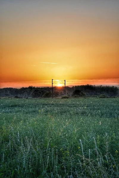 Rail Sunset Field — Stock Photo, Image