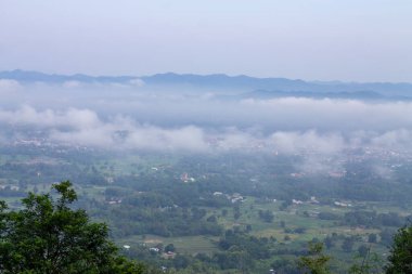 Manzara çok sisli. Dağ ormanlarını sis kaplıyor..
