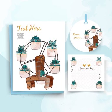 Suluboya tarzında Vintage Floral sevimli hayvan kartı.