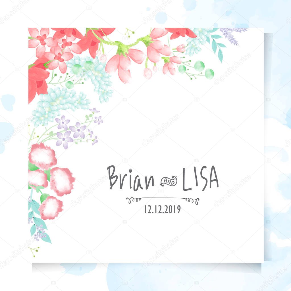 Vintage Floral Wedding Card in watercolor style.