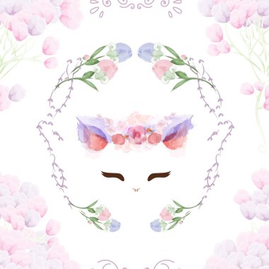 Dikişsiz desen Vintage Bunny çiçek.