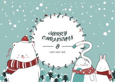 desen Noel günü için sevimli ayı çizin.