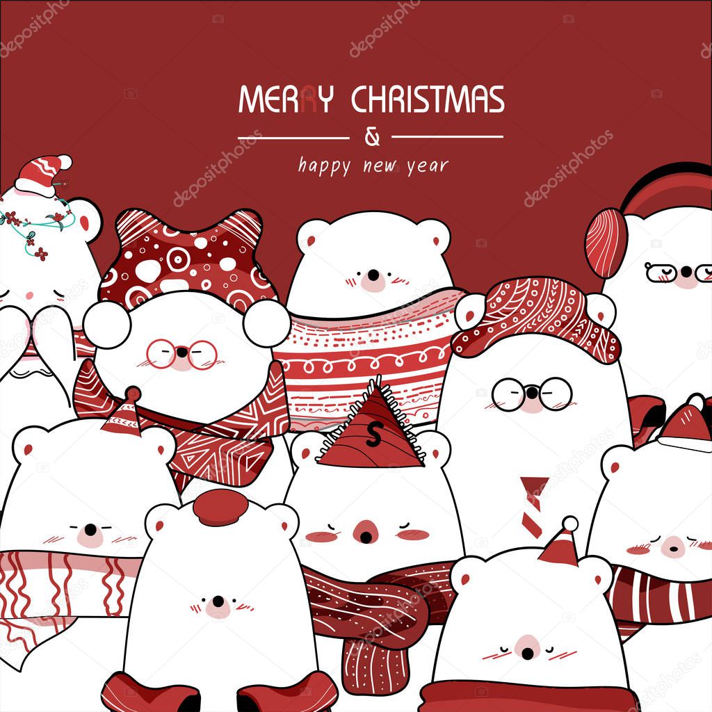 pattern Draw cute bear for Christmas day.