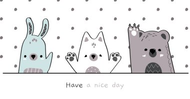 Sevimli el vahşi hayvan ailesini karikatür karalamalarıyla selamlıyor.