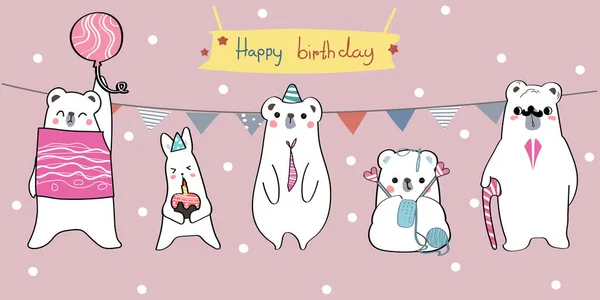 Mignon Dessin Main Famille Animale Sauvage Dans Fête Anniversaire Salutation — Image vectorielle