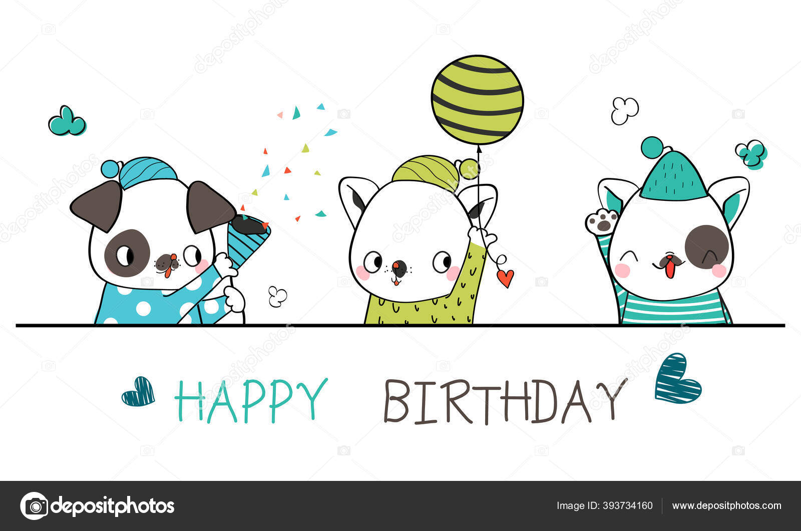 Niedliche Tierzeichnungen Handgezeichnetes Haustier Mit Einem Luftballon  Der Hand Geschenk Stock-Vektorbild von ©dreamdepo 393734160, image size:1600x1060