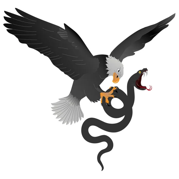 El poderoso águila de la montaña atormenta a una gran serpiente negra . — Archivo Imágenes Vectoriales