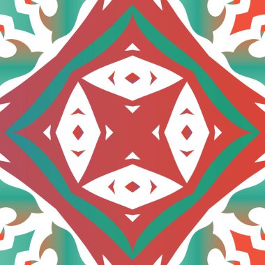 Antik Meksika Talavera seramiği. Vektör pürüzsüz desen teması. Şık tasarım. Albüm defteri, akıllı telefon kılıfları, tişörtler, çantalar ve çarşaflar için kırmızı ve soyut dekoru.