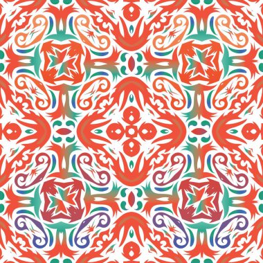 Antik Meksika Talavera seramiği. Modern tasarım. Vektörsüz desenli elementler. Albüm defteri, akıllı telefon kılıfları, tişörtler, çantalar ve çarşaflar için kırmızı ve soyut dekoru.