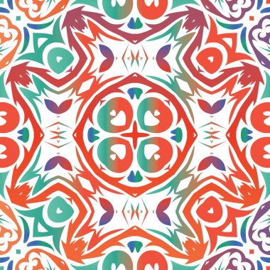 Süslü Talavera Meksika fayans dekoru. Renkli tasarım. Vektörsüz desen dokusu. Çarşaflar, akıllı telefon kılıfları, hatıra defterleri, çantalar ya da tişörtler için kırmızı muhteşem çiçek desenleri..