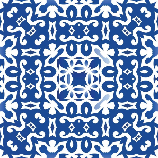 Португальский Декоративный Azulejo Керамики Векторный Бесшовный Коллаж Минимальный Дизайн Синий — стоковый вектор