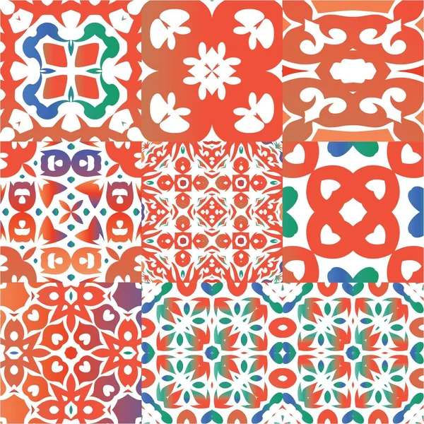 Baldosas Cerámicas Étnicas Talavera Mexicana Kit Patrones Sin Costura Vectorial — Vector de stock