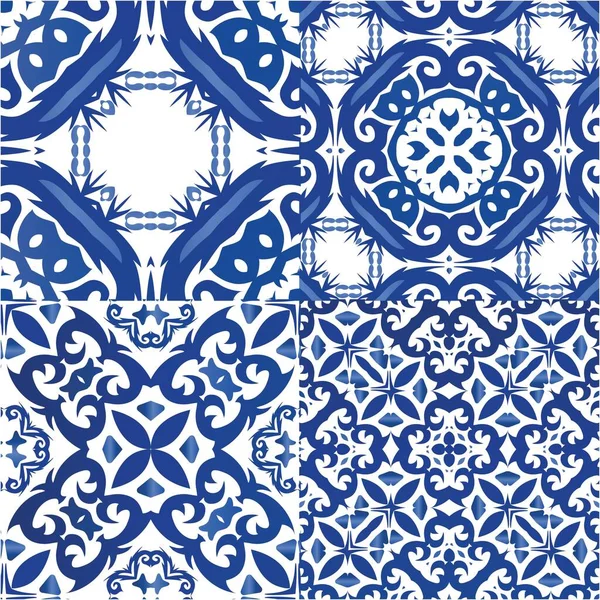 Carreaux Céramique Azulejo Portugal Collection Motifs Vectoriels Sans Couture Conception — Image vectorielle