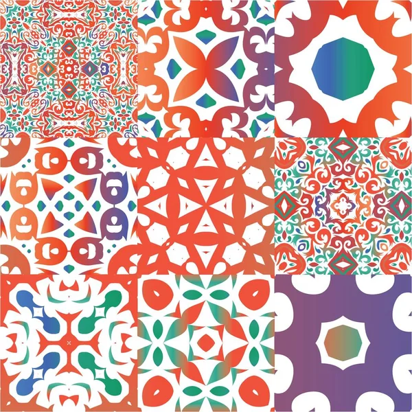 墨西哥塔拉维拉的土制瓷砖 一组矢量无缝模式 创意设计 表面质感 印刷品 网底用红葡萄酒饰品 — 图库矢量图片