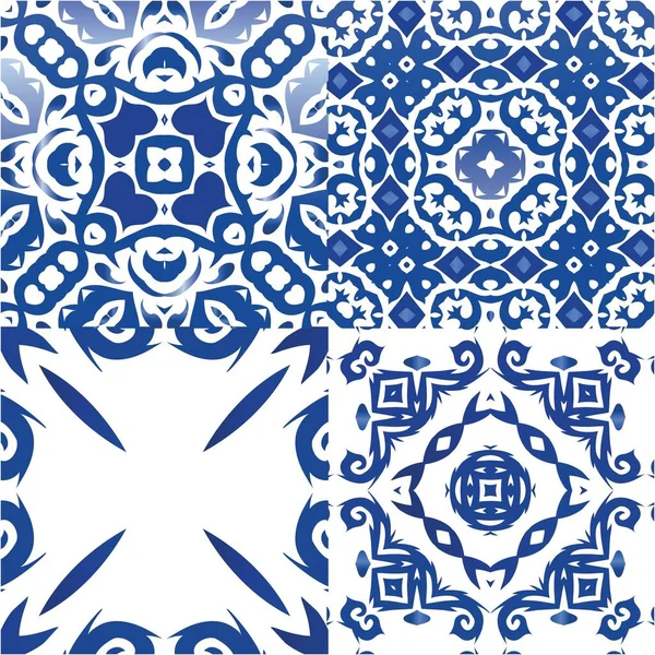 Portugiesische Dekorative Azulejo Keramik Kreatives Design Kit Von Vektor Nahtlose — Stockvektor