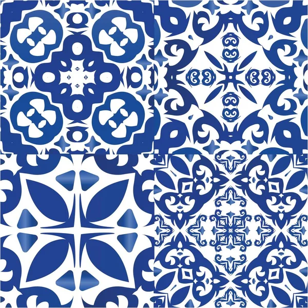 Azulejo Decorativo Azulejos Portugal Decoração Coleção Padrões Sem Emenda Vetorial — Vetor de Stock