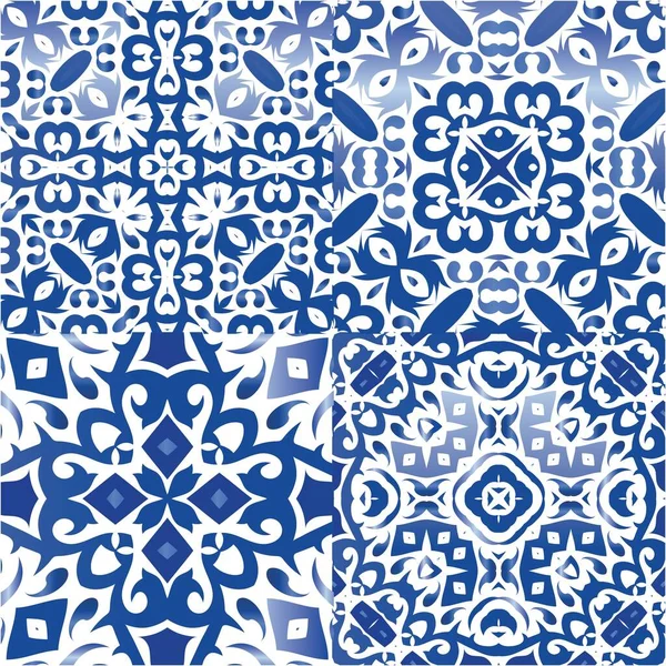 Portugiesische Azulejo Fliesen Universelles Design Kit Von Vektor Nahtlose Muster — Stockvektor