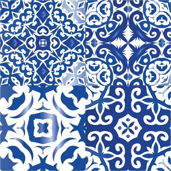 Traditional Ornate Portuguese Azulejos Kit Vector Seamless Patterns Stylish Design — Stock Vector