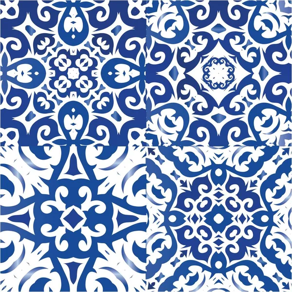 Traditionell Verzierte Portugiesische Azulejos Sammlung Vektornahtloser Muster Kreatives Design Blaue — Stockvektor