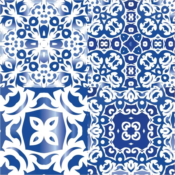 Antike Azulejo Fliesen Patchworks Badezimmerdesign Eine Reihe Von Vektor Mustern — Stockvektor