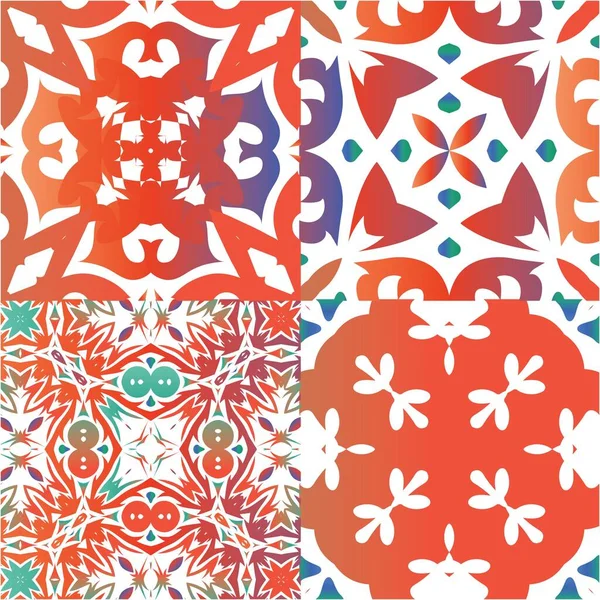 古董墨西哥塔拉维拉陶瓷 彩色设计 矢量无缝模式套件 用于剪贴簿 智能手机盒 T恤衫 包或亚麻布的红色花卉装饰和抽象装饰 — 图库矢量图片