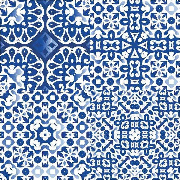 Süslü Azulejo Portekiz fayansları. Bir dizi vektörsüz şablon. El yapımı tasarım. Çarşaflar, akıllı telefon kılıfları, hatıra defterleri, çantalar ya da tişörtler için mavi muhteşem halk resimleri..