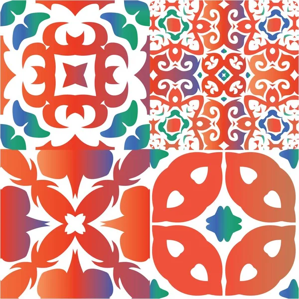 Azulejos Antiguos Talavera Patchworks Diseño Moderno Kit Patrones Sin Costura — Vector de stock