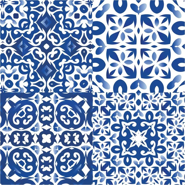 Portugiesische Dekorative Azulejo Keramik Sammlung Vektornahtloser Muster Originelles Design Blaue — Stockvektor