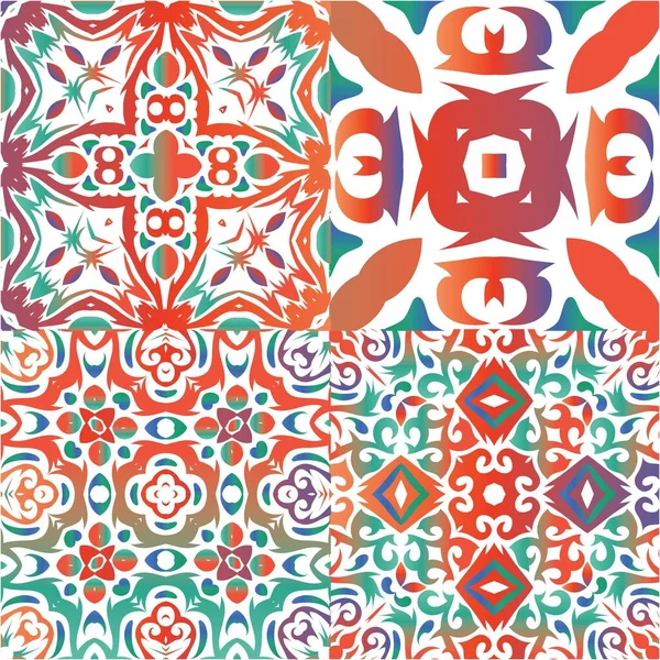 墨西哥塔拉维拉的土制瓷砖 矢量无缝模式的集合 浴室的设计 表面质感 印刷品 网底用红葡萄酒饰品 — 图库矢量图片