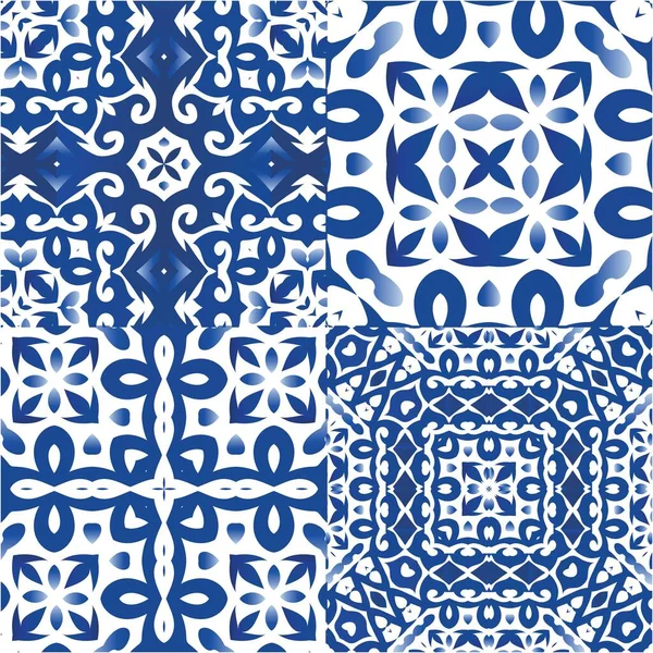 Portugiesische Dekorative Azulejo Keramik Universelles Design Kit Von Vektor Nahtlose — Stockvektor