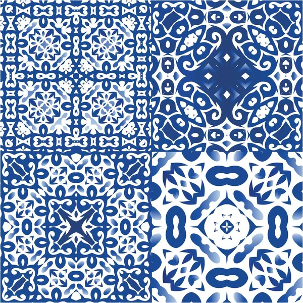 Antike Azulejo Fliesen Patchworks Sammlung Vektornahtloser Muster Modernes Design Blaues — Stockvektor