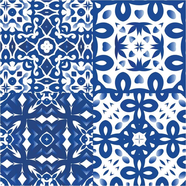 Portugaise Ornementale Azulejo Céramique Kit Motifs Vectoriels Sans Couture Conception — Image vectorielle