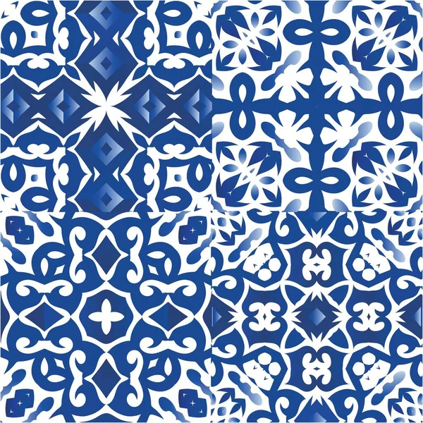 Ornamentale Azulejo Portugal Fliesen Dekor Farbiges Design Sammlung Vektornahtloser Muster — Stockvektor