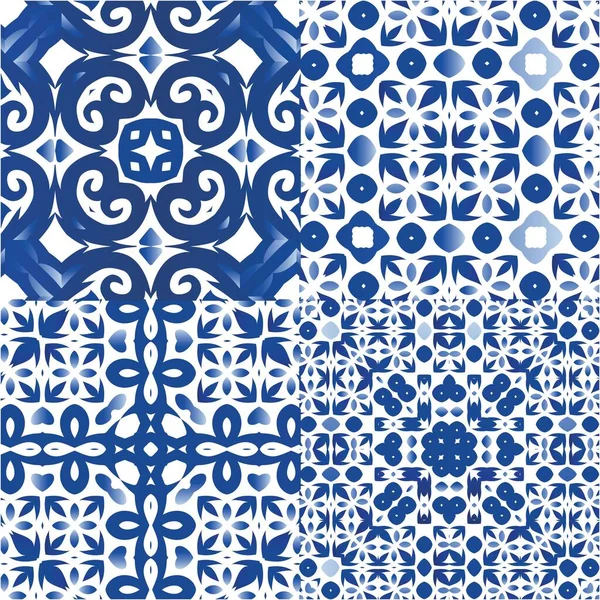 Portugaise Ornementale Azulejo Céramique Collection Motifs Vectoriels Sans Couture Conception — Image vectorielle