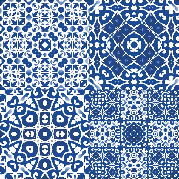 Antike Portugiesische Azulejo Keramik Eine Reihe Von Vektor Mustern Modernes — Stockvektor