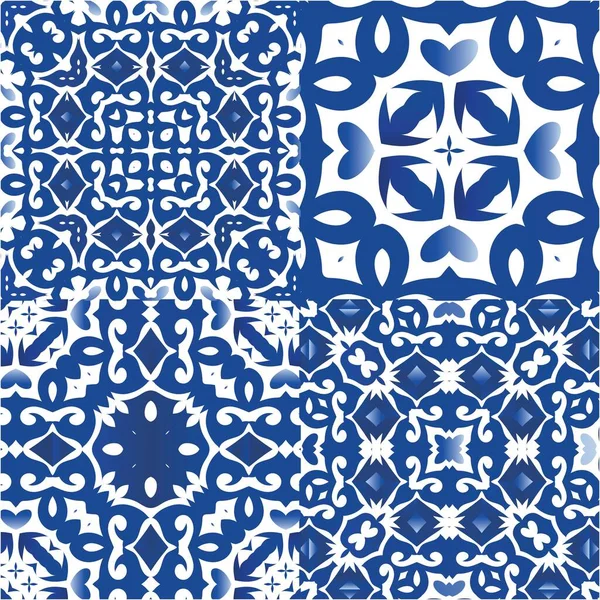 Telhas Cerâmicas Étnicas Azulejo Português Design Criativo Kit Padrões Sem — Vetor de Stock