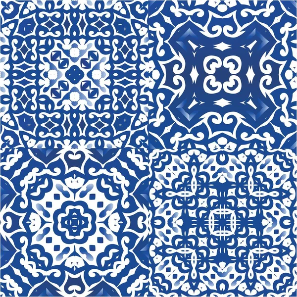 Azulejos Portugueses Ornamentados Tradicionales Diseño Geométrico Colección Patrones Sin Costura — Archivo Imágenes Vectoriales