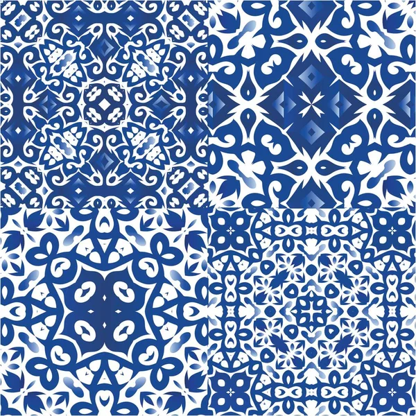 Antiquité Portugaise Azulejo Céramique Collection Motifs Vectoriels Sans Couture Design — Image vectorielle