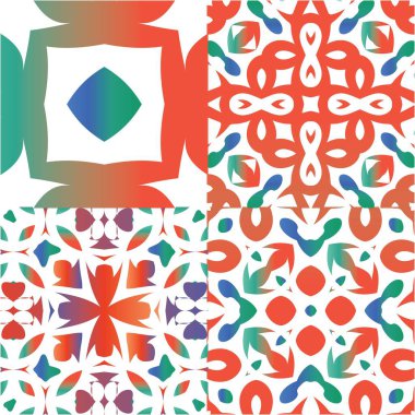 Süslü Talavera Meksika fayans dekoru. Bir dizi vektörsüz şablon. Minimum tasarım. Çarşaflar, akıllı telefon kılıfları, hatıra defterleri, çantalar ya da tişörtler için kırmızı muhteşem çiçek desenleri..