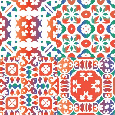 Meksika Talavera 'daki etnik seramik fayanslar. Yaratıcı tasarım. Vektör aralıksız desenler. Yüzey dokusu, havlu, yastık, duvar kağıdı, baskı, web arkaplanı için kırmızı vintage süslemeler.