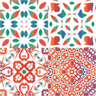 Meksika Talavera 'daki etnik seramik fayanslar. Vektörsüz desenlerin toplanması. Grafik tasarımı. Yüzey dokusu, havlu, yastık, duvar kağıdı, baskı, web arkaplanı için kırmızı vintage süslemeler.