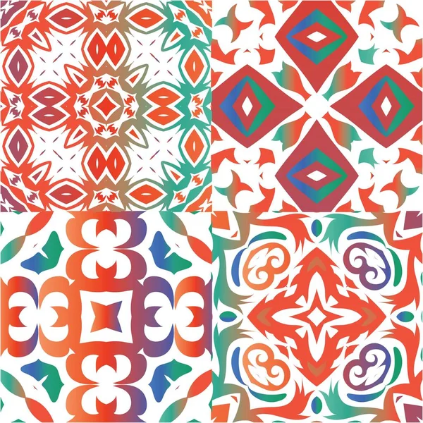 墨西哥古老的塔拉维拉瓷砖 最小的设计 矢量无缝模式的集合 用于枕头 印刷品 网状背景 表面纹理的红色古色古香背景 — 图库矢量图片
