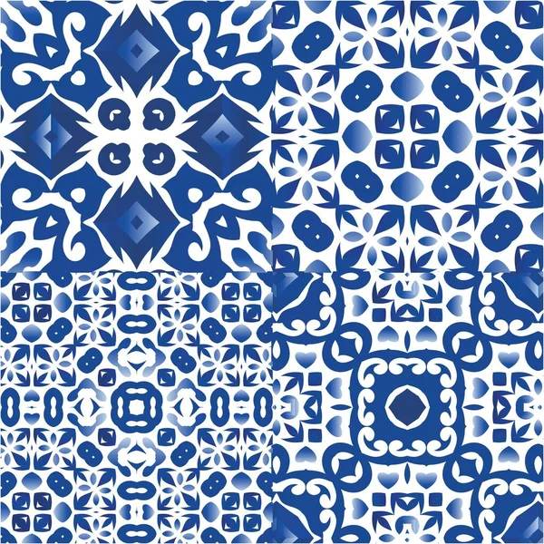 Portuguese Vintage Azulejo Tiles Collection Vector Seamless Patterns Universal Design — Stock Vector