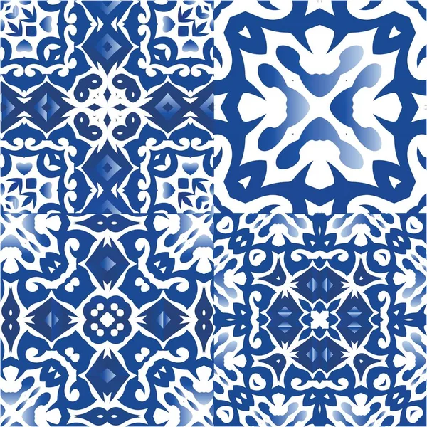 Antique Azulejo Tiles Patchworks Set Vector Seamless Patterns Graphic Design — Stock Vector