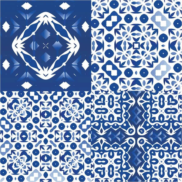 Azulejos Portugueses Ornamentados Tradicionais Coleção Padrões Sem Emenda Vetorial Projeto —  Vetores de Stock