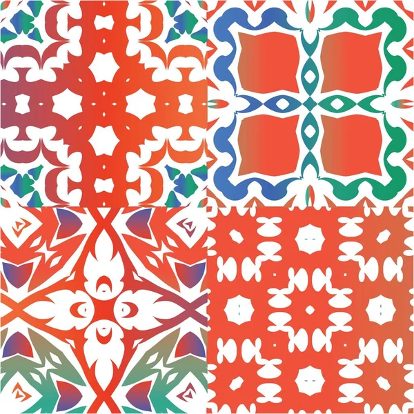 古董墨西哥塔拉维拉陶瓷 时尚的设计 矢量无缝模式的集合 用于剪贴簿 智能手机盒 T恤衫 包或亚麻布的红色花卉装饰和抽象装饰 — 图库矢量图片