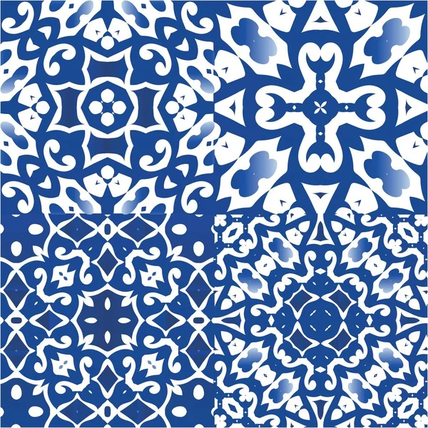 Ozdobné Azulejo Portugalské Dlaždice Dekor Kolekce Vektorových Vzorců Stylový Design — Stockový vektor