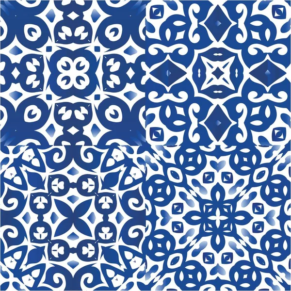 Decoración Azulejo Portugal Azulejos Ornamentales Diseño Geométrico Colección Patrones Sin — Vector de stock